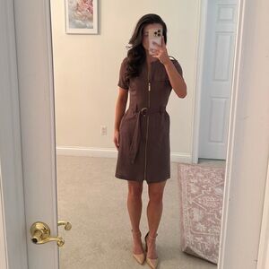 APRICOT Taupe Belted Midi Dress